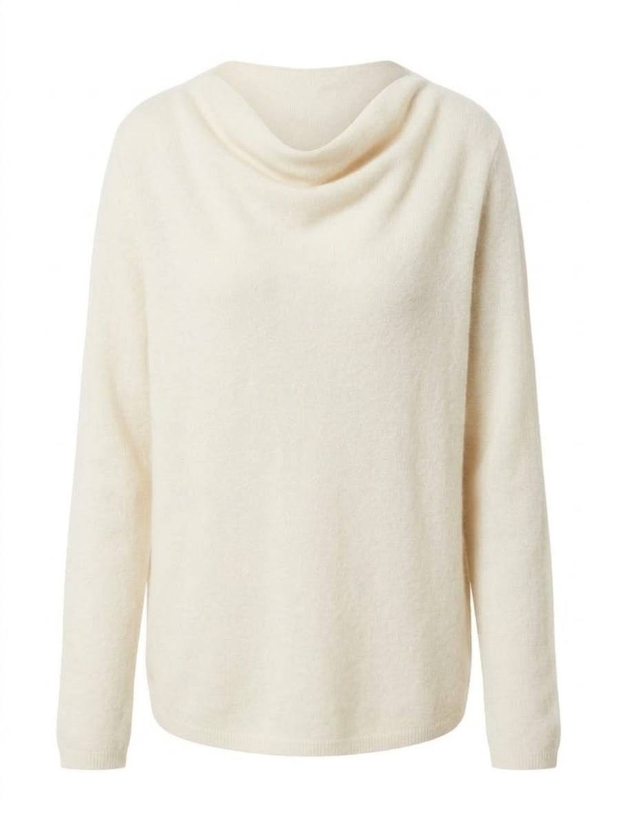 Eleganter Oversize-Damenpullover mit Wasserfallausschnitt – Naturweiß