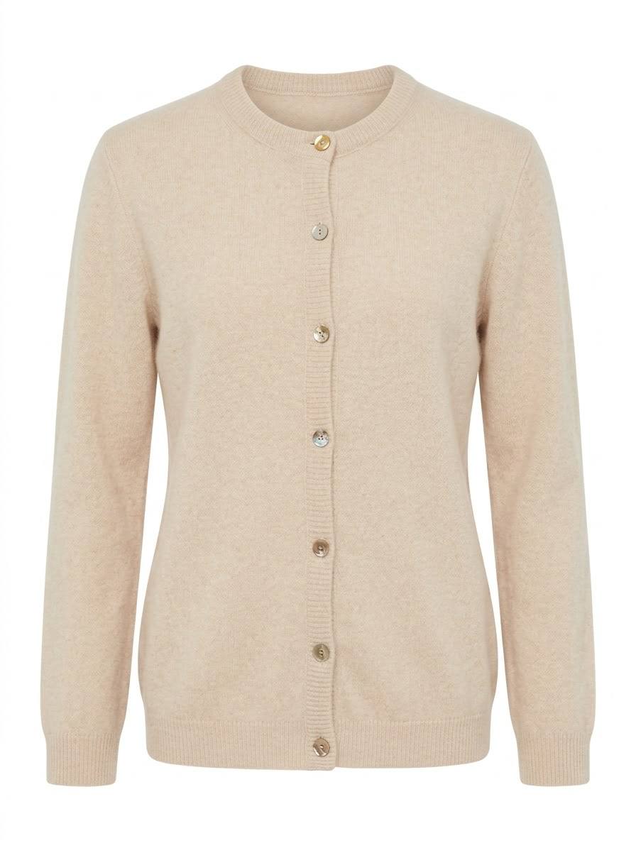 Zeitlose Soft-Strickjacke mit durchgehender Knopfleiste – Beige