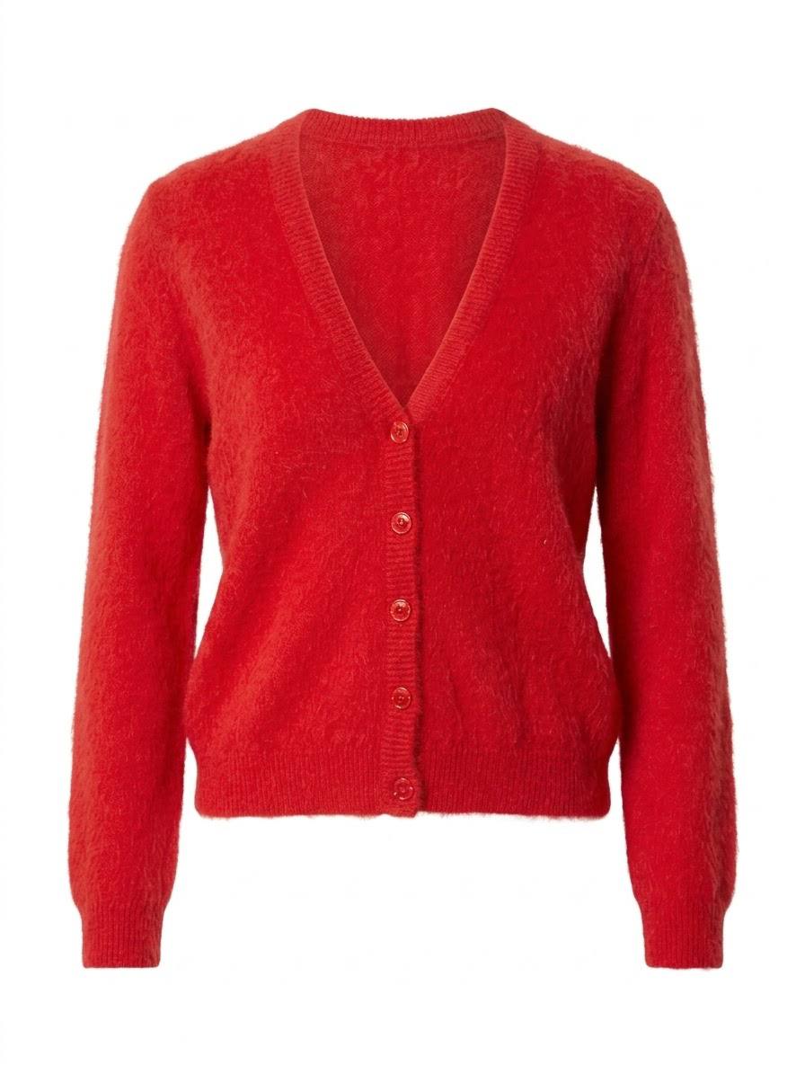 Kurzer Damen-Strickcardigan mit V-Ausschnitt – Granatrot
