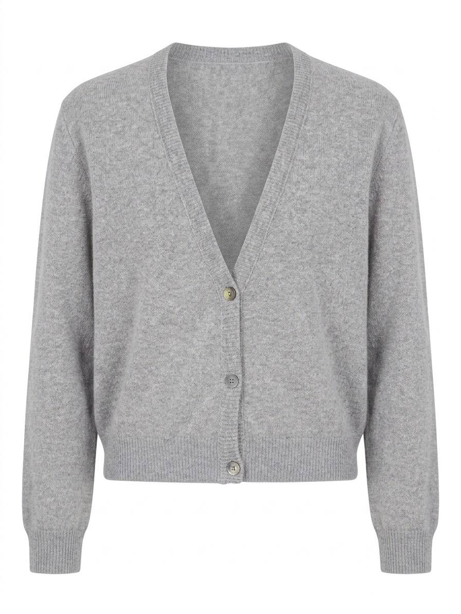 Kurzer Damen-Strickcardigan mit V-Ausschnitt – Silbergrau meliert