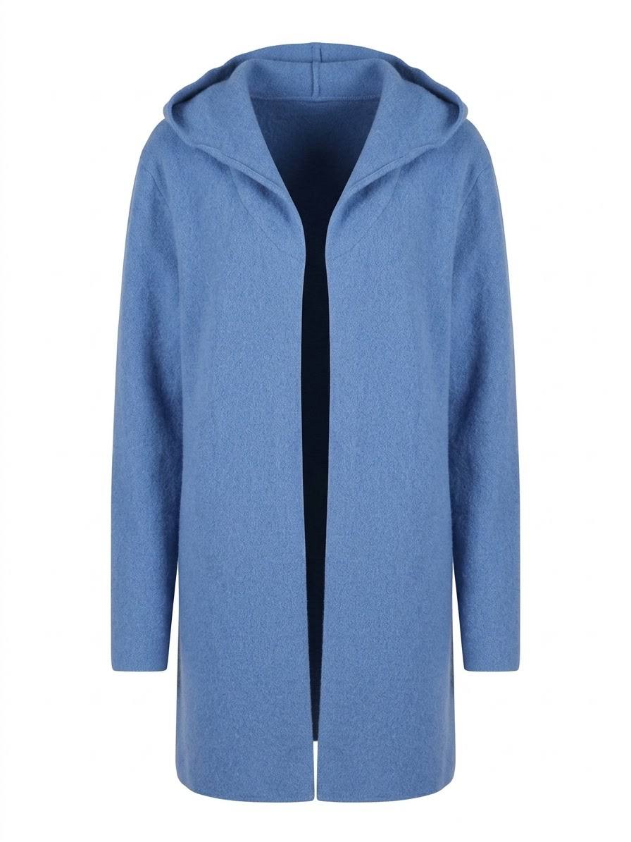 Eleganter Soft-Strick-Cardigan im Mantel-Format mit Kapuze – Jeansblau
