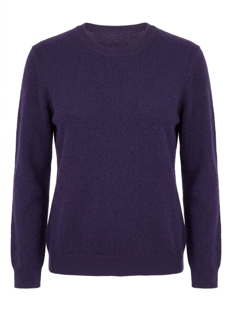 Klassischer Damen-Strickpullover mit Rundhalsausschnitt – Aubergine
