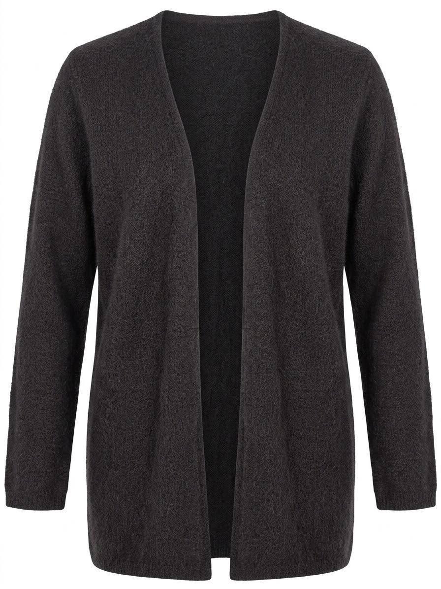 Eleganter Damen-Longcardigan in Waffelmusteroptik – Schwarz