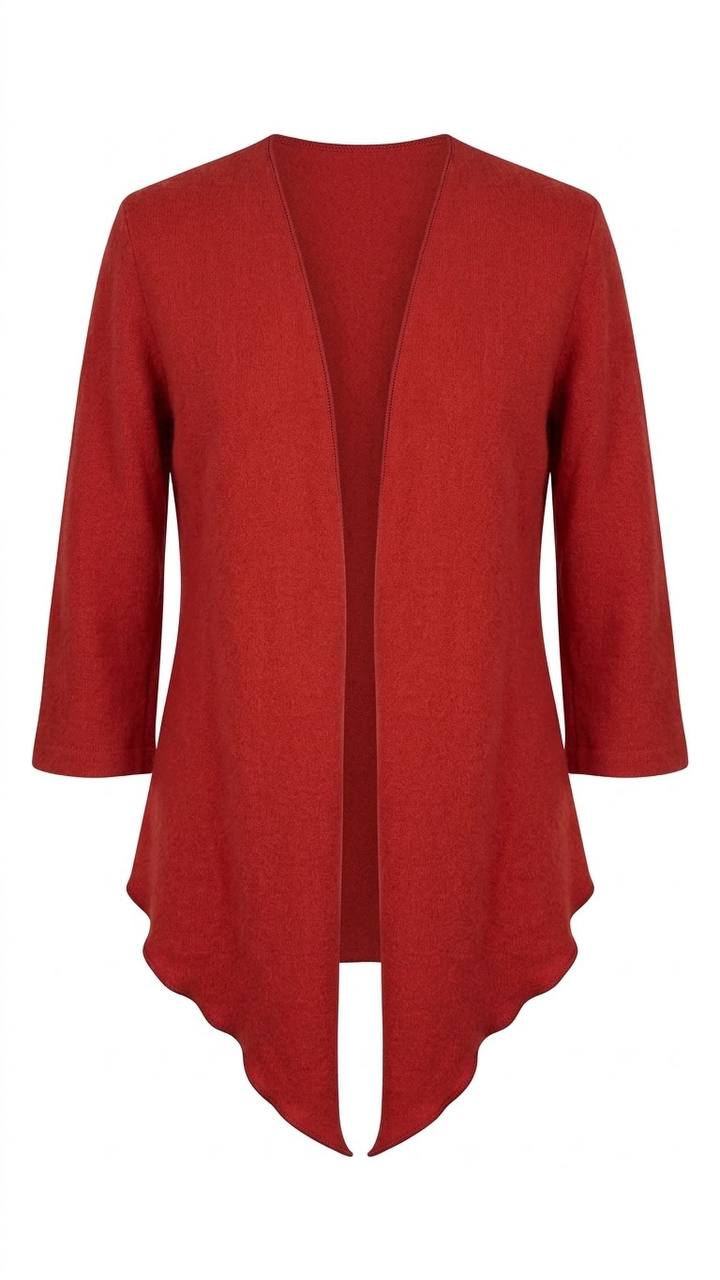 Eleganter Damen-Zipfelcardigan mit 3/4-Ärmeln – Granatrot