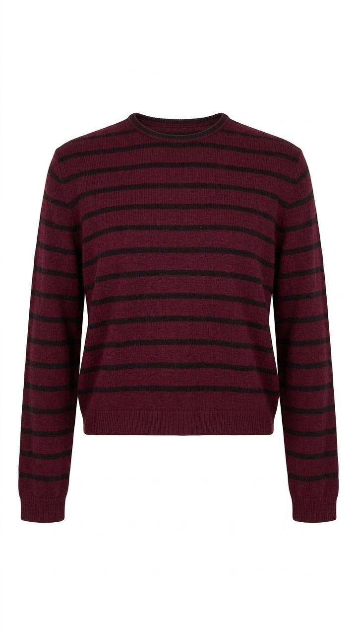 Kurzer Damen-Feinstrickpullover im Streifendesign – Bordeaux / Schwarz (Länge 55 cm)