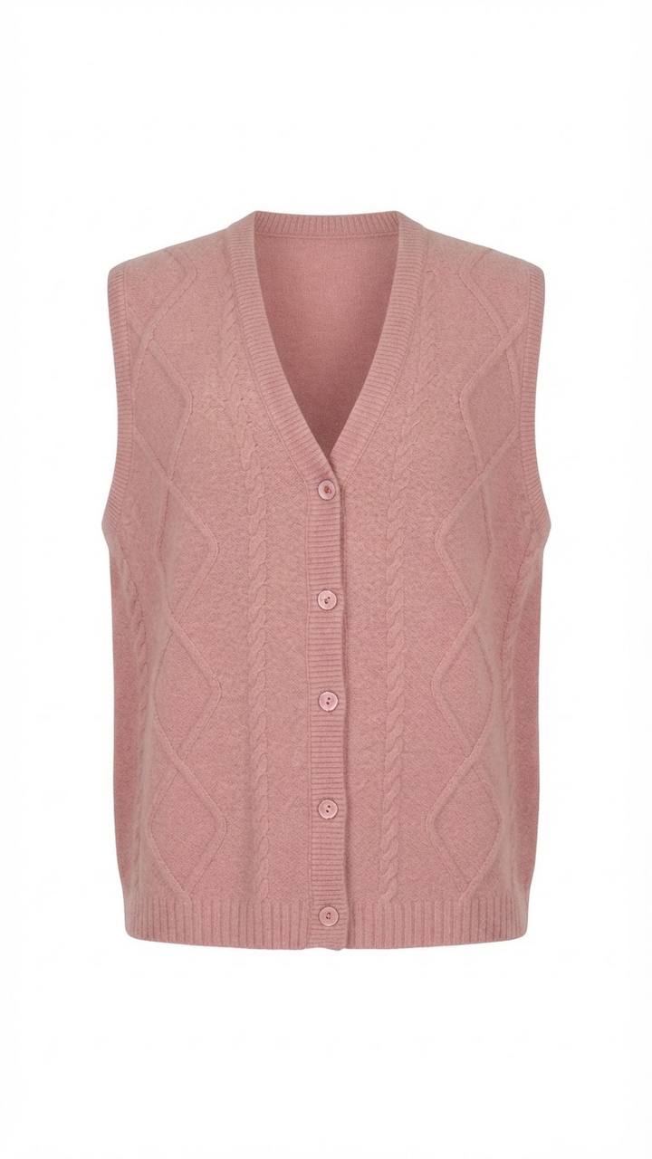 Strickweste mit Knöpfen & Zopfmuster in Rosa