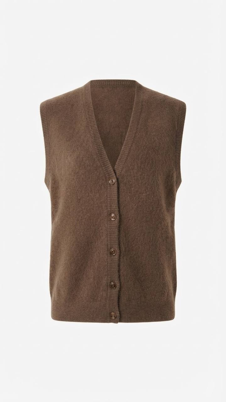 Klassische Strickweste in Muskat/Braun mit V-Ausschnitt