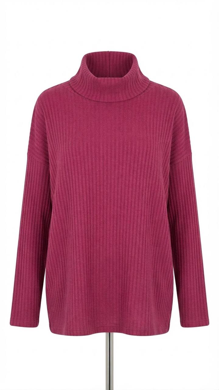 Komfortabler Strickpullover mit Rollkragen & überschnittenen Schultern – Pink