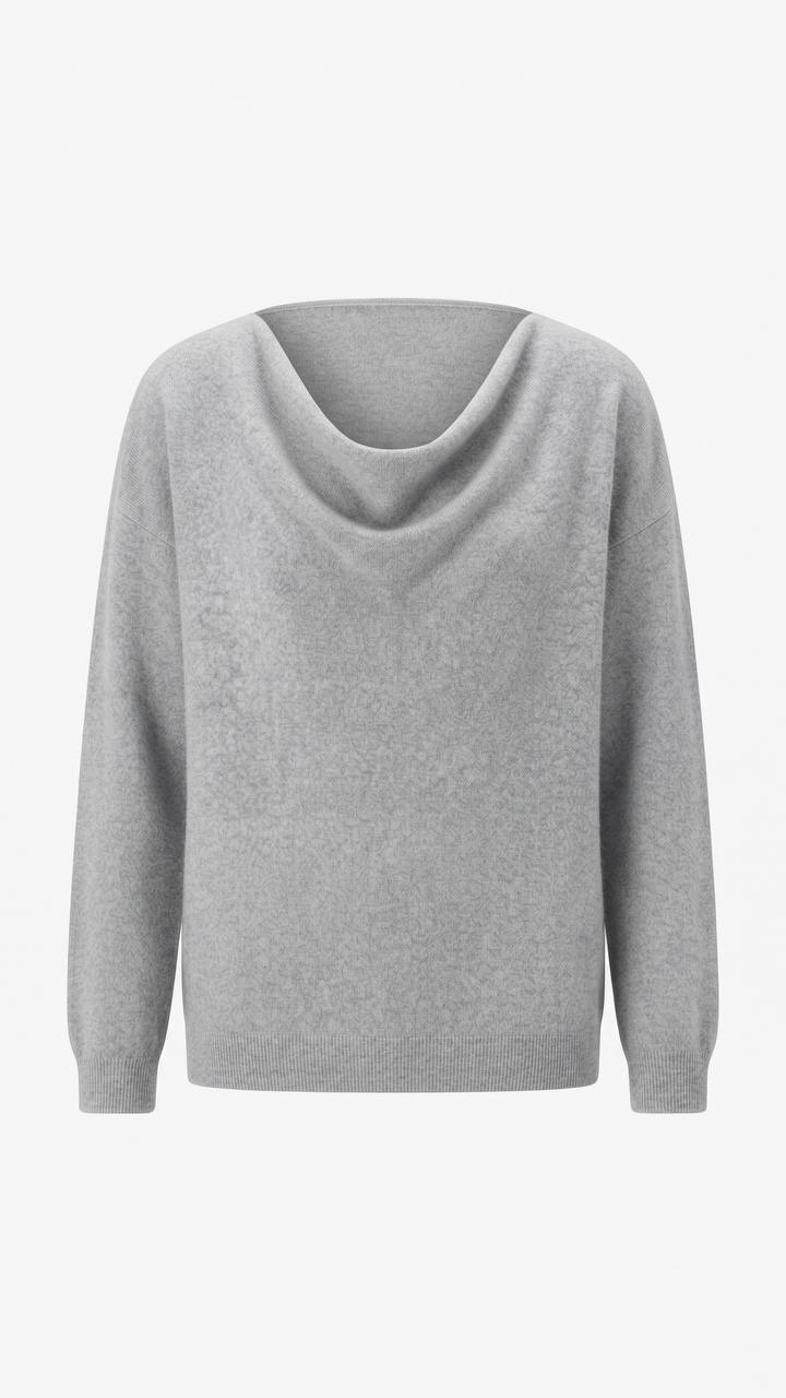 Klassischer Oversize-Pullover mit Wasserfallkragen – Silbergrau meliert