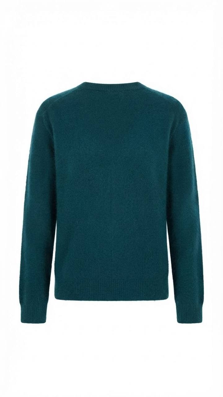 Klassischer Damen-Pullover in Petrol mit V-Ausschnitt & Ziernaht vorne